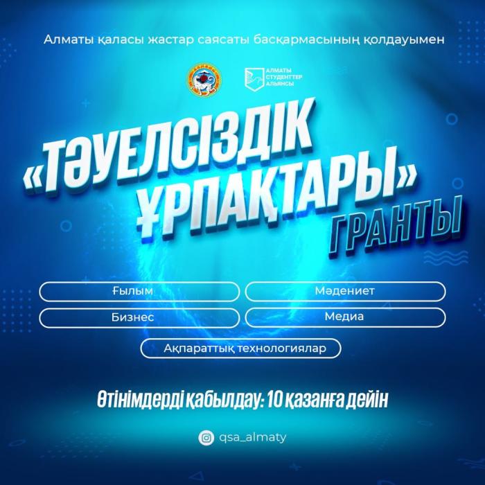 «Тәуелсіздік ұрпақтары»: молодежь Алматы может принять участие в конкурсе и выиграть призы